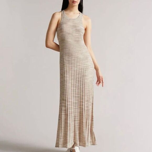 Ted Baker Junete Easy Fit Ribbed Knit Tan Maxi Dress NWT Size 2/Extra Small
